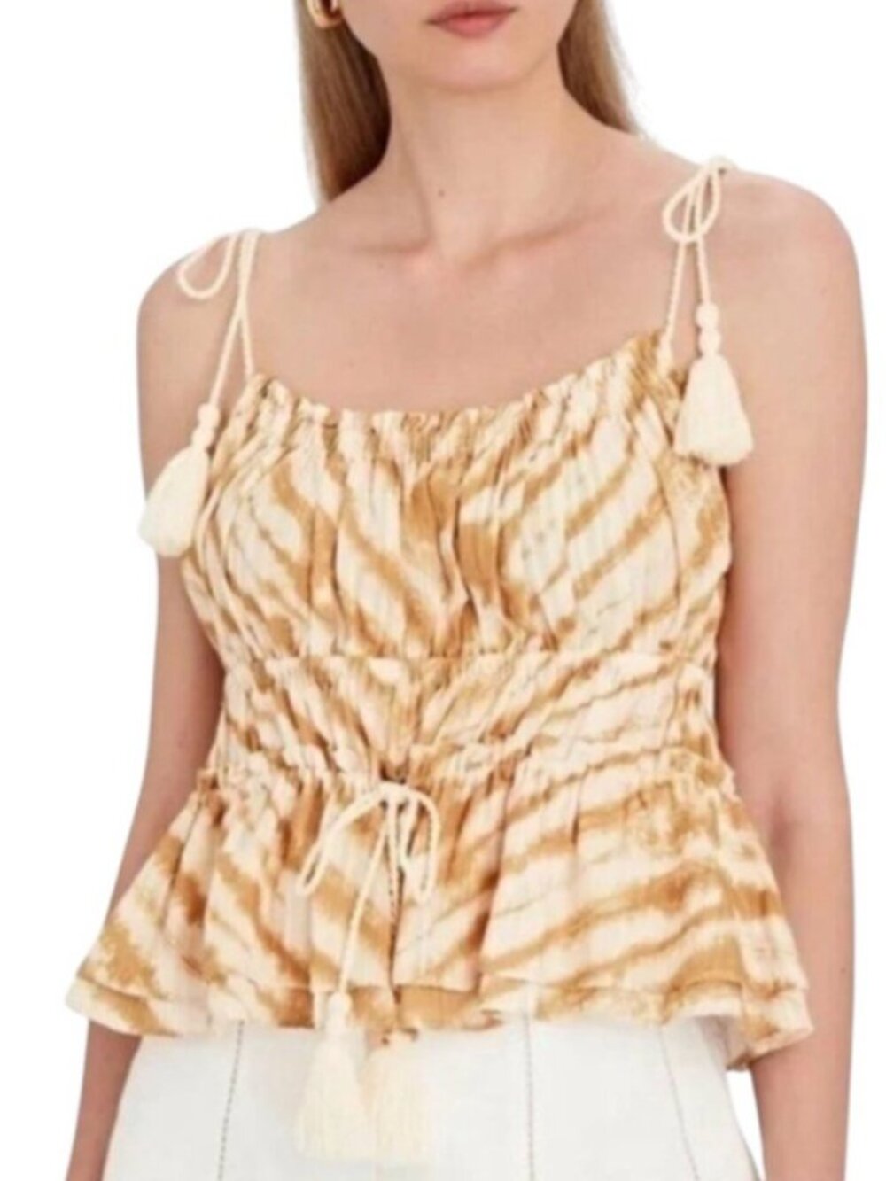 Ulla Johnson cinched waist fitted tassels cotton/viscose blouse/shirt Sz 6